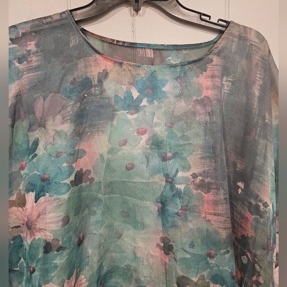 Coynes Womens Floral Scarf Poncho Top Shawl One Size Colorful Green Sheer - Picture 3 of 5